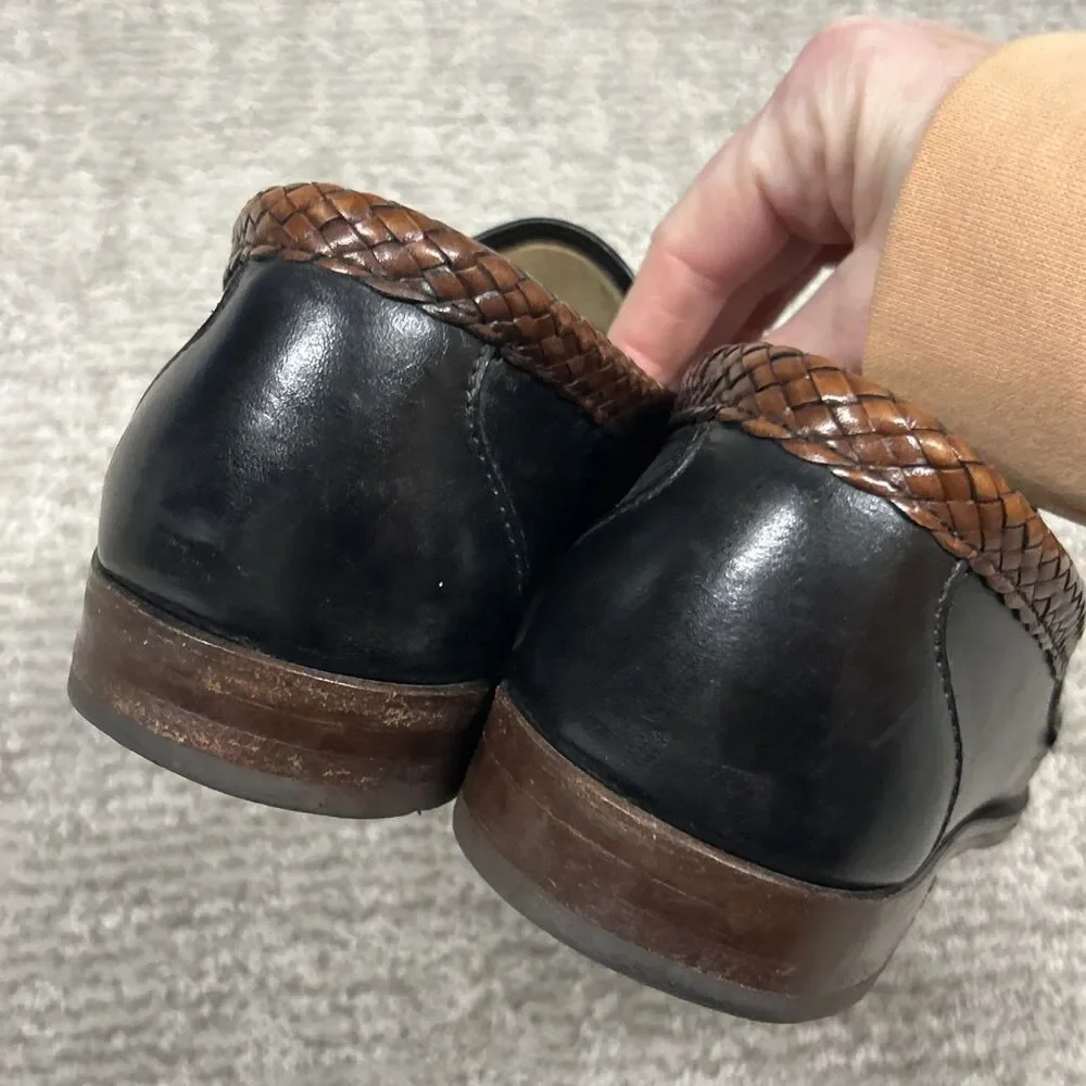 Allen Edmonds Newcomb Shoes Men 8.5D Black Brown Woven Leather Penny Loafers USA